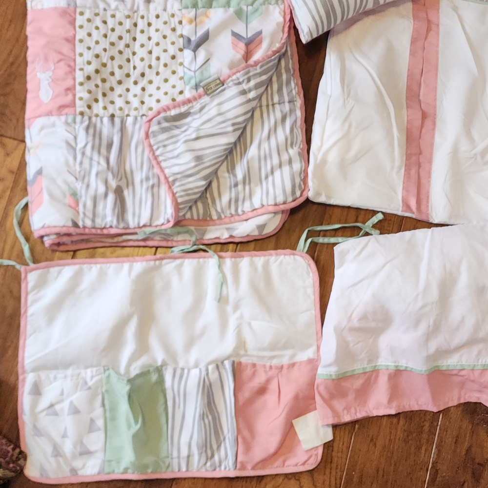 Baby Crib/Toddler Bed Pink and White Quilted Bedding Set